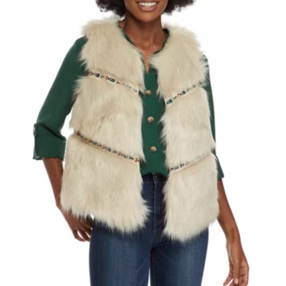 New Directions Women's Fur Vest w/ Tonal Details L